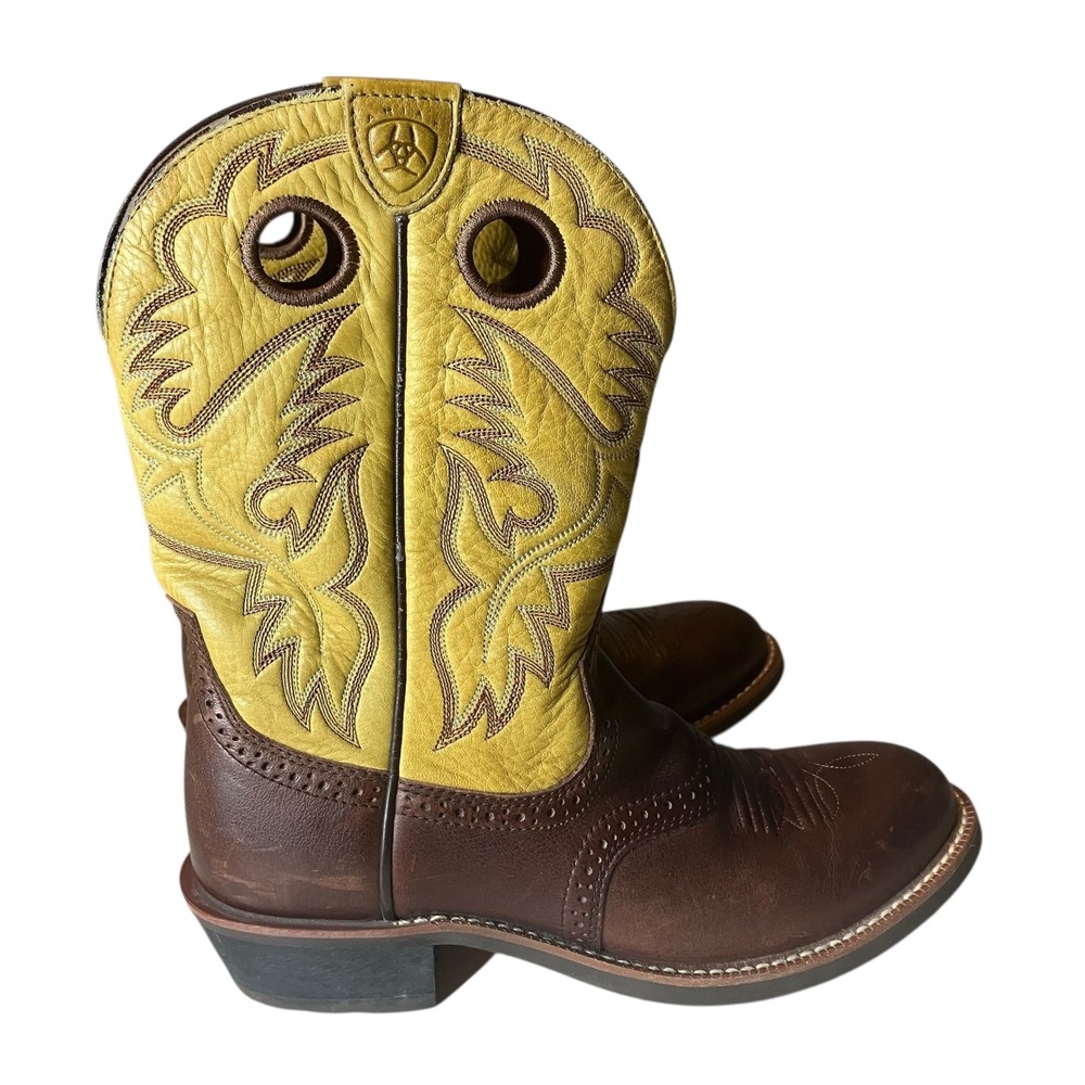 Ariat Womens Cowboy Boots Brown Yellow Leather Western Size 8.5B Style 29325
